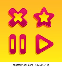 A set of double buttons for the interface of mobile and PC games, in the collection of which the icon "play", "pause", an asterisk and a cross.