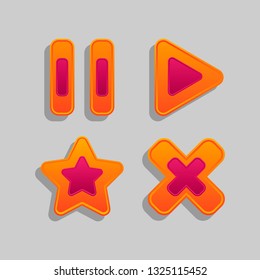 A set of double buttons for the interface of mobile and PC games, in the collection of which the icon "play", "pause", an asterisk and a cross.