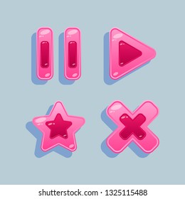 A set of double buttons for the interface of mobile and PC games, in the collection of which the icon "play", "pause", an asterisk and a cross.