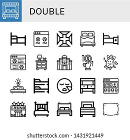 Set of double icons such as Bed, Testimonial, Portugal cross, Nightstand, Casino, Bet, Sleeping, Bunk bed, Potting bench, Pillow , double