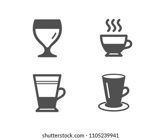 Set of Double latte, Doppio and Wine glass icons. Teacup sign. Tea cup, Coffee drink, Cabernet wineglass. Tea or latte.  Quality design elements. Classic style. Vector