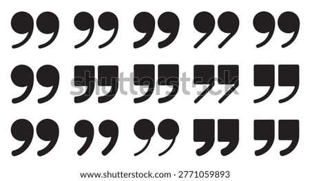 Set of double quote icons. Creative punctuation marks. Symbol for citations and dialogues. Graphic element for text.
