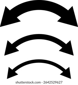 Set of double sided arrows of different sizes. Vector illustration of three bold double arrows in varying sizes. Black arrows pointing left and right. Minimalist graphic with geometric shapes