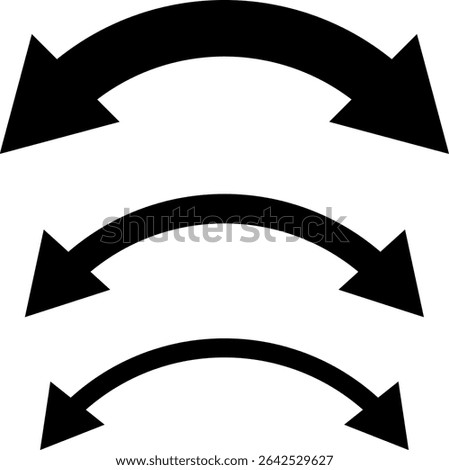 Set of double sided arrows of different sizes. Vector illustration of three bold double arrows in varying sizes. Black arrows pointing left and right. Minimalist graphic with geometric shapes