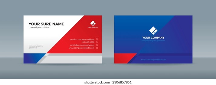 Set of double sided business card templates with red blue white triangle background