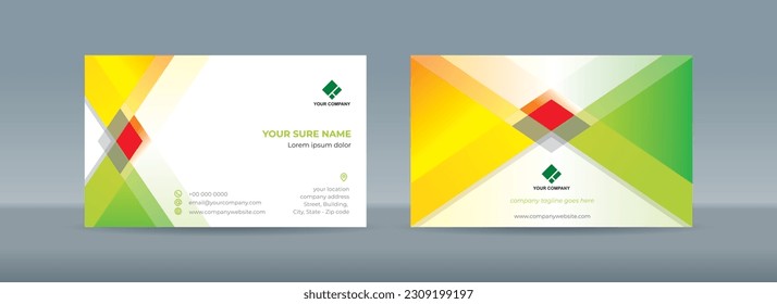 Set of double sided business card templates with Modern simple blue and red square and triangle shapes on orange and white background