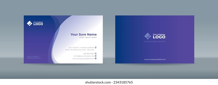 Set of double sided business card templates with abstract curves on blue and white background