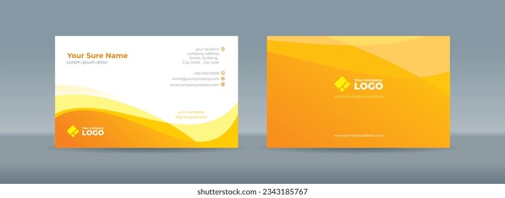 Set of double sided business card templates with abstract curves on yellow and white background