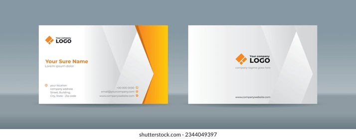 Set of double sided business card templates with simple white folded ribbons on white background