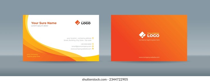 Set of double sided business card templates with abstract curves on orange and white background