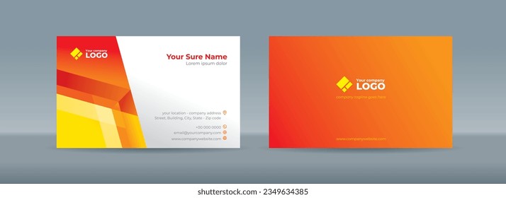 Set of double sided business card templates with glass prisms in red, and yellow colors on a white background