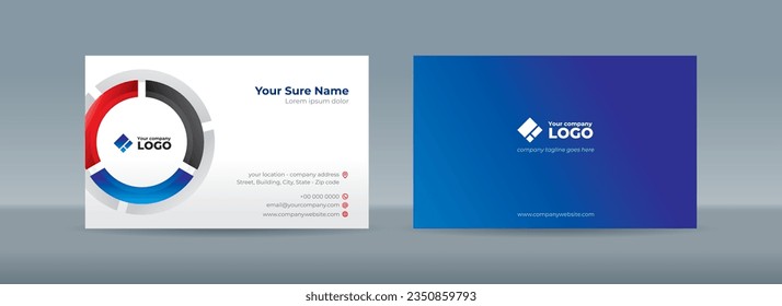 Set of double sided business card templates with Glass curves in black, blue and red colors form a circle on a white background