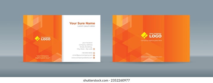 Set of double sided business card templates with simple minimalist modern abstract random transparent skew rectangle glass on orange background