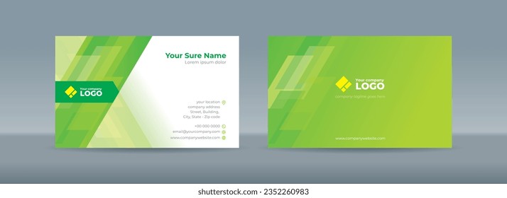 Set of double sided business card templates with simple minimalist modern abstract random transparent skew rectangle glass on green background