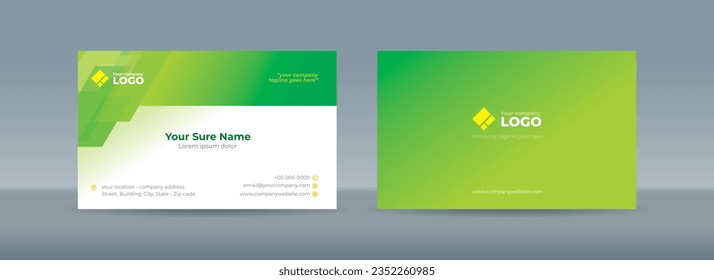 Set of double sided business card templates with simple minimalist modern abstract random transparent skew rectangle glass on green background