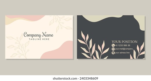 Set of double sided business card templates with Hand drawn floral with flowers, branch and leaves. illustration for card, cover, wedding invitation