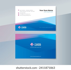 Set of double sided business card templates design with blue white and magenta abstract shape on white blue gradation background