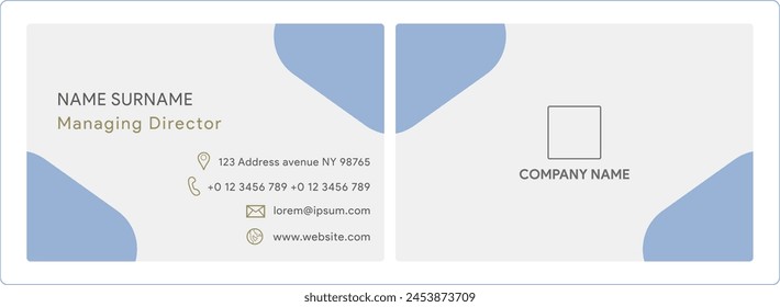 Set of double sided business card templates with illustration cube on a blue and white background . illustration of business card template