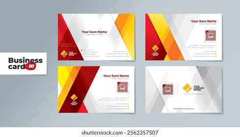 Set of double sided business card templates with abstract random red and yellow transparent rectangle on white background