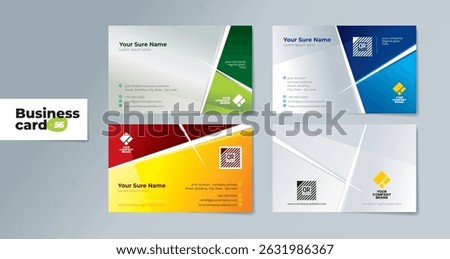 Set of double sided business card template with green, blue, red rectangle on white color background