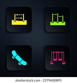 Ajuste Doble oscilación, Abacus, truco de skateboard y barra horizontal. Botón cuadrado negro. Vector