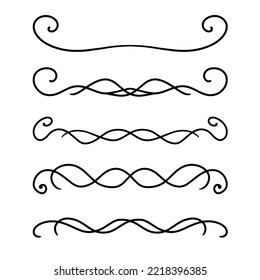 A set of double symmetrical vector dividers with curls, hand-drawn with a black line, borders for a design template