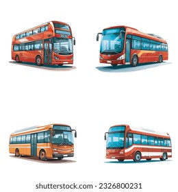 Conjunto de bus de dos pisos en diferentes colores. Ilustración del vector