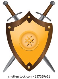 A set of double-edged swords medieval shield. Vector illustration.