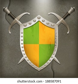 A set of double-edged swords medieval shield. Vector illustration.