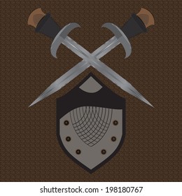 A set of double-edged swords medieval shield 