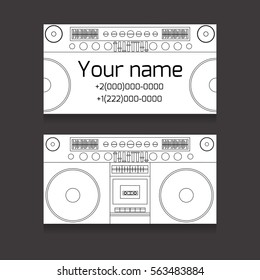 Set of double-sided business card for a DJ, music production worker. A business card with a tape recorder boombox. Vector element for your design.