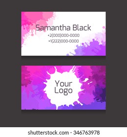 Set of double-sided business card with space for your text and logo with colorful watercolor splashes for your business