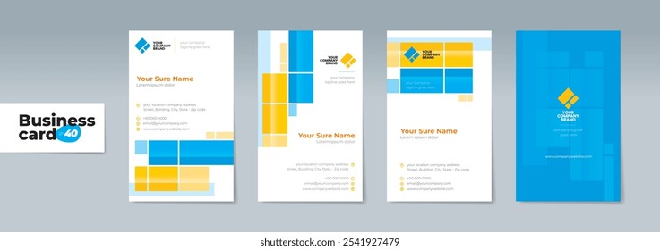 Set of double-sided business card template with Abstract random cyan and yellow rectangle on white background