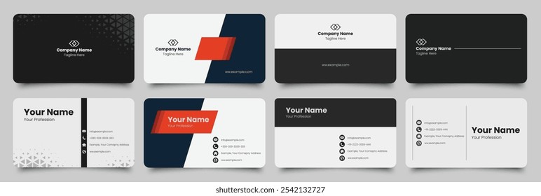 Set mit doppelseitiger kreativer Visitenkartenvorlage. Visitenkarten-Mockup. Vorlage, Professionelle Visitenkartenvorlage reinigen, Visitenkartenvorlage. Kollektion von Corporate Material Designs.