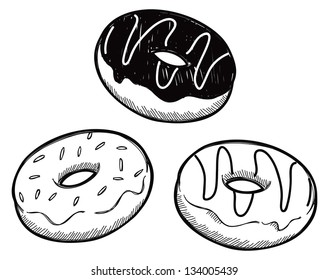 Set of dough nut in doodle style