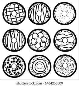 Set of doughnut in doodle style. vector illustration.