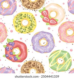 Set of doughnut seamless pattern pastry sweet dessert snack cafe food for print wallpaper background textile fabric and more