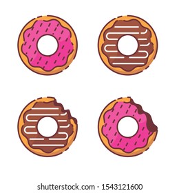 Set of doughnut vector illustration with filled line design. Doughnut icon 