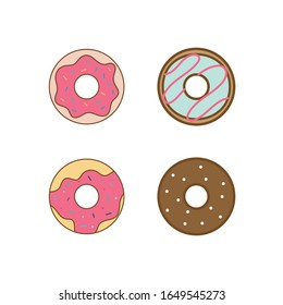 Set of doughnuts flat vector icons isolated on a white background. Donut icons.