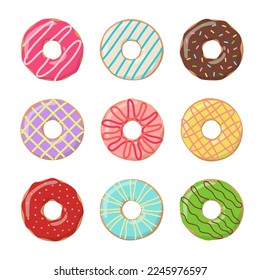 Set of doughnuts isolated on white background