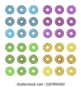 Set of doughnuts isolated on white background