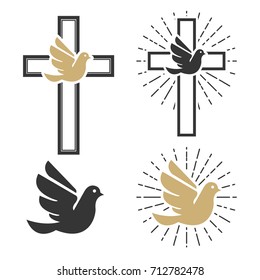 Set of dove icons. Religious signs. Design elements for logo, label, sign. Vector illustration