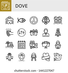 Set of dove icons such as Wedding day, Bride, Christianity, Peace, Prayer, Brides, Wedding, Equalizer, Priest, Wedding cake, Angel, Dove , dove