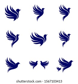 Set of Dove logo design concept vector. Bird logo template. Icon symbol. Illustration
