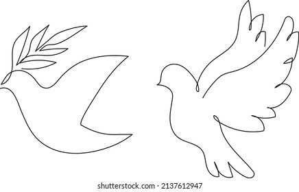 Set Dove Pigeons Continuous One Line Stock Vector (Royalty Free