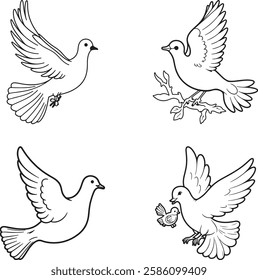 set of dove silhouette line art vector illustration