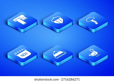 Set Dove, bufanda de invierno, sombrero, calendario de noviembre, otoño, icono de bellota y seta. Vector