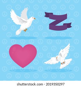 set of doves with heart and ribbon