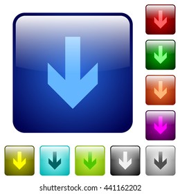 Set of down arrow color glass rounded square buttons