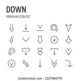 Set of down line icons. Premium pack of signs in trendy style. Pixel perfect objects for UI, apps and web. 